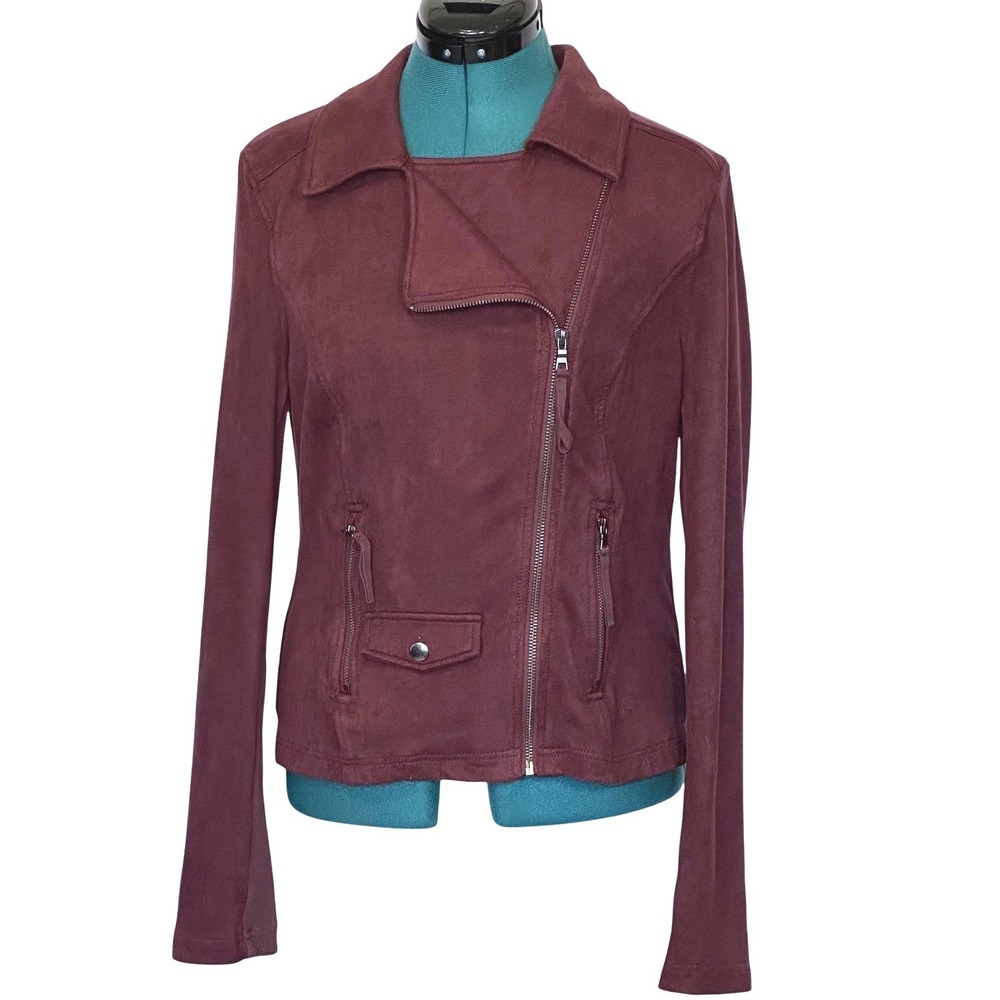 Marrakech Burgundy Faux‎ Suede Moto Jacket Women Size S Asymmetrical Zip